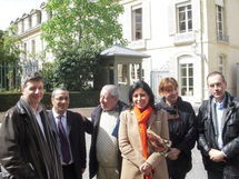 Etienne CENDRIER, Association nationale Robin des Toits, Nadir SAIFI, assistant de la Sénatrice Leila AICHA, et ESF (Ecologie Sans Frontière), Marc CENDRIER, Chargé de l'Information Scientifique de l'association nationale Robin des Toits, Leila AICHA, Sénatrice de Paris, Membre du bureau de la Commission des Affaires étrangères de la Défense et des Forces Armées, Aline READ, CIEAS (Centre d'Information sur l'Environnement et d'Action pour la Santé), François VEILLERETTE, porte-parole de Générations Futures. (c) Jean-louis Courleux