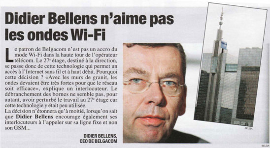 SCOOP : Didier Bellens, le patron de Belgacom (opérateur Belge) n'aime pas les ondes Wi-Fi  et affirme que le GSM est « dangereux » ! - 07/12/2012