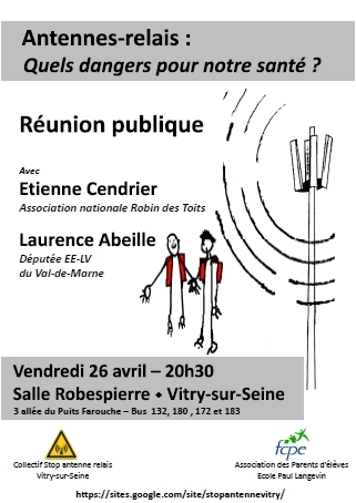 Réunion publique : "Antennes-relais : quels dangers pour notre santé ?" - 26/04/2013