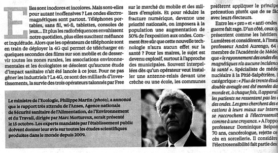 "Ondes, les vrais dangers" - Le Nouvel Observateur - Septembre 2013