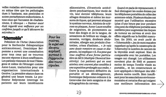 "Ondes, les vrais dangers" - Le Nouvel Observateur - Septembre 2013